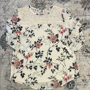 Van Heusen Cream Floral Lace Yoke Blouse